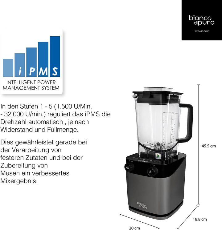 Hochleistungsmixer VOLTO | N Smoothie Maker 8 Mixprogramme 1,5 Liter Füllvolumen BPA-frei - Bianco d
