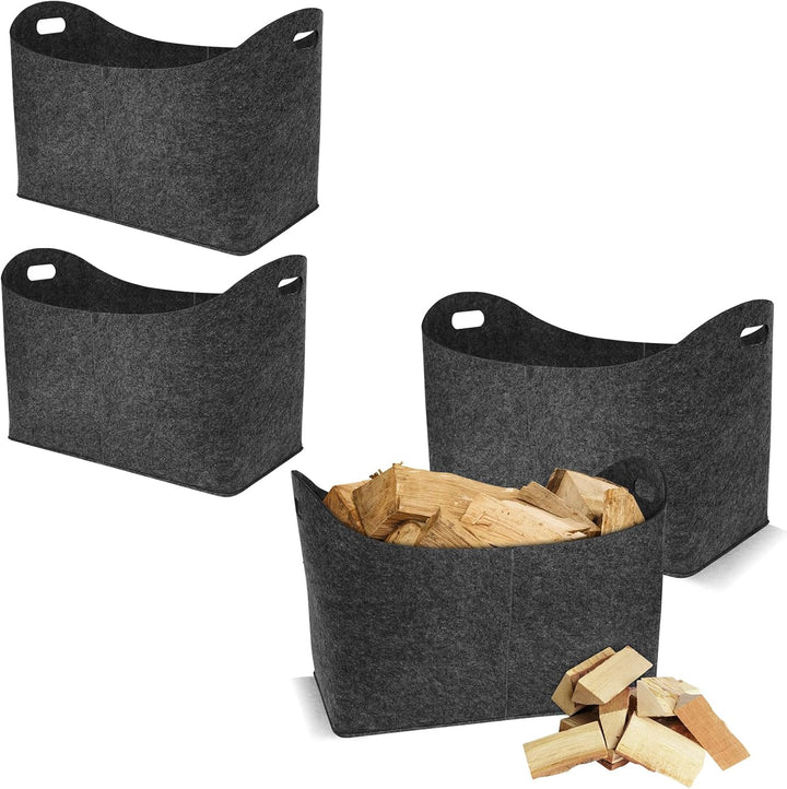 HENGMEI Filztaschen für kaminholz 4 Stück Kaminholztasche Faltbar Filzkorb Kaminholzkorb Einkaufstas