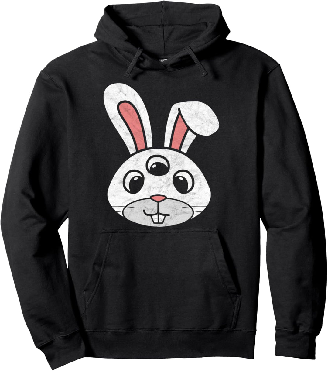 Cute 3-Eyed Easter Bunny Retro Funny & Creepy Pullover Hoodie