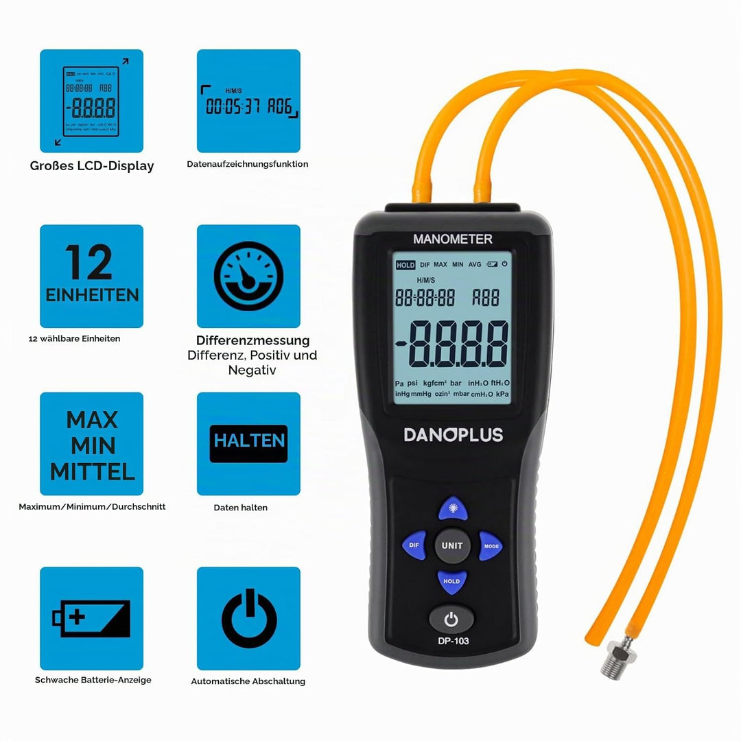 Manometer Digital Gas Pressure Tester Differential Pressure Gauge HVAC Air Pressure Meter with Backl