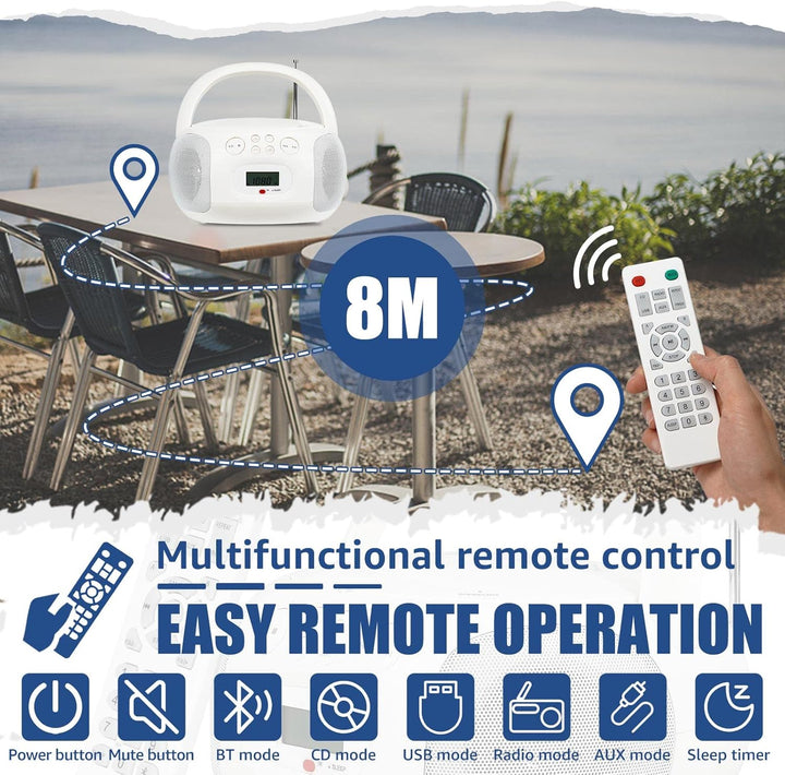 Retekess TR636 Tragbarer CD-Player, Boombox mit Bluetooth, FM Radio, USB,AUX-In,Sleep-Timer, Fernbed