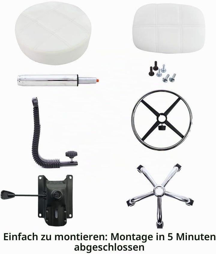 KKTONER Rollhocker Arbeitshocker mit Rückenlehne Höhenverstellbarer 53-68cm Salon Hocker PU Leder We