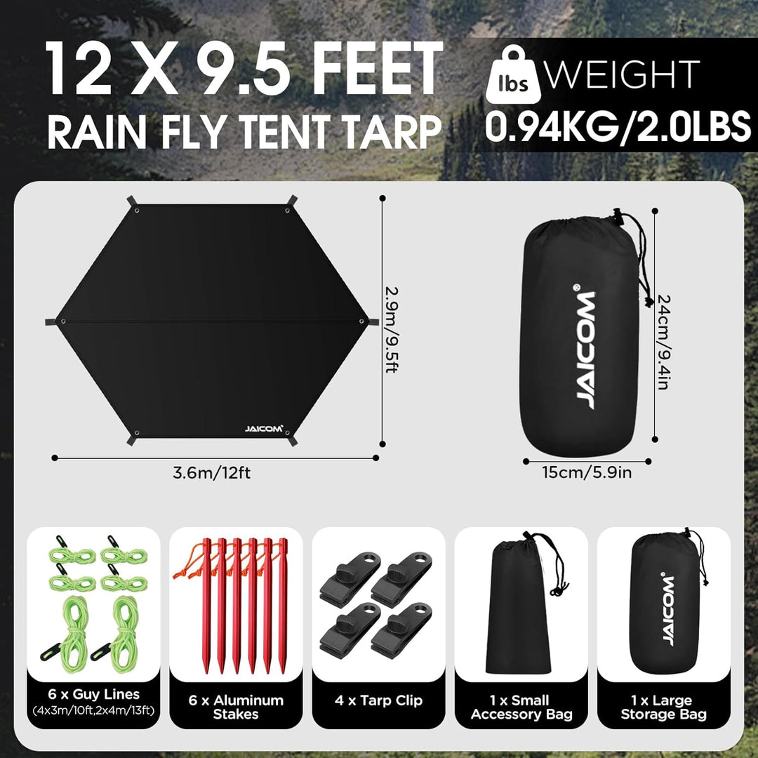 JAICOM Tarp Wasserdicht, 3.6x2.9m Ultraleicht Camping Zeltplane, Anti-UV Sonnen Regen Schutz Schnee,