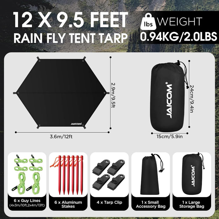 JAICOM Tarp Wasserdicht, 3.6x2.9m Ultraleicht Camping Zeltplane, Anti-UV Sonnen Regen Schutz Schnee,