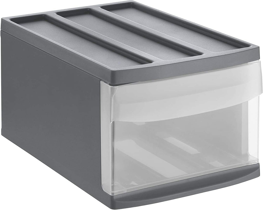 Rotho Systemix Schubladenbox 1 Schub, Kunststoff (PP) BPA-frei, anthrazit/transparent, M (39.5 x 25.