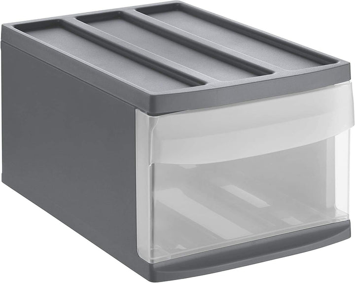 Rotho Systemix Schubladenbox 1 Schub, Kunststoff (PP) BPA-frei, anthrazit/transparent, M (39.5 x 25.