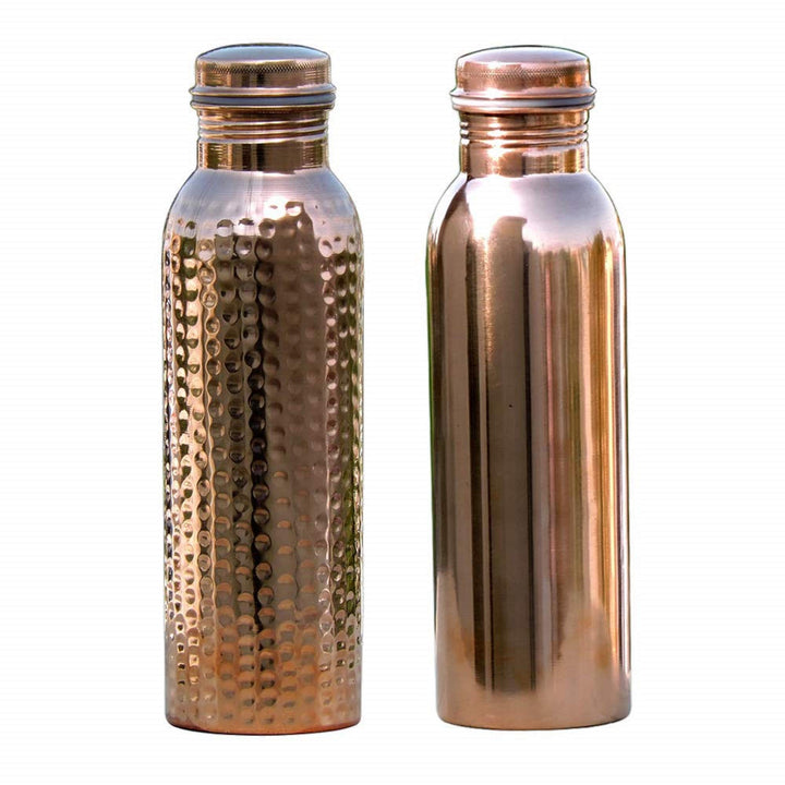 Monika Enterprises Wasserflaschen aus reinem Kupfer, 900 ml, 2 Stück, Set aus gelenkfreien Kupfer-Wa