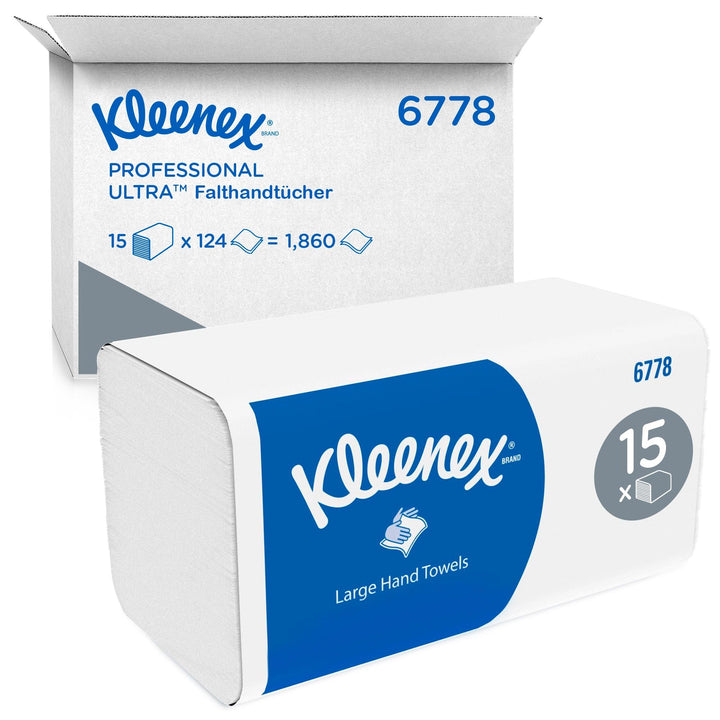 Kleenex Ultra grosse Papierhandtücher mit Interfold Faltung 6778 – 2-lagige Papiertücher mit V-Faltu