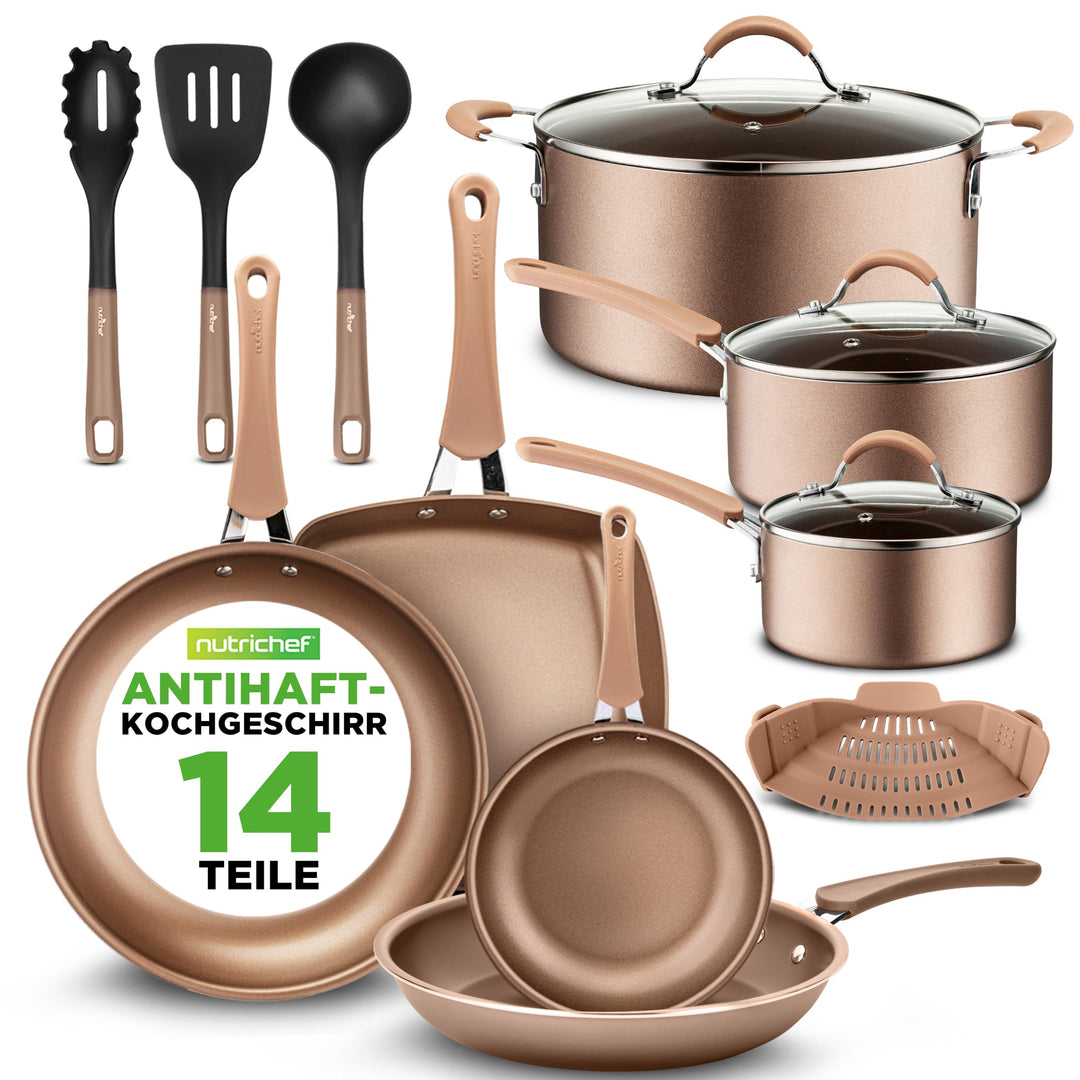 NutriChef Topfset Induktion, Pfannenset 14-teilig, Antihaftbeschichtet, Töpfe & Pfannen PFOA/PFOS-fr