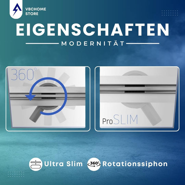 VBChome Duschrinne 60 cm ULTRA SLIM FLACH sehr edelstahl Bodenablauf Siphon mit Geruchsstop Grössen