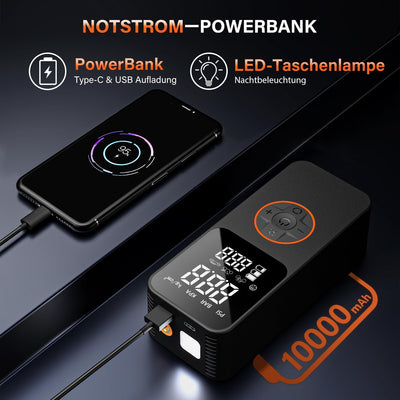 Tragbarer Elektrische Luftpumpe mit 10000mAh Akku Kompressor,150 PSI Fahrradpumpe elektrisch mit Man