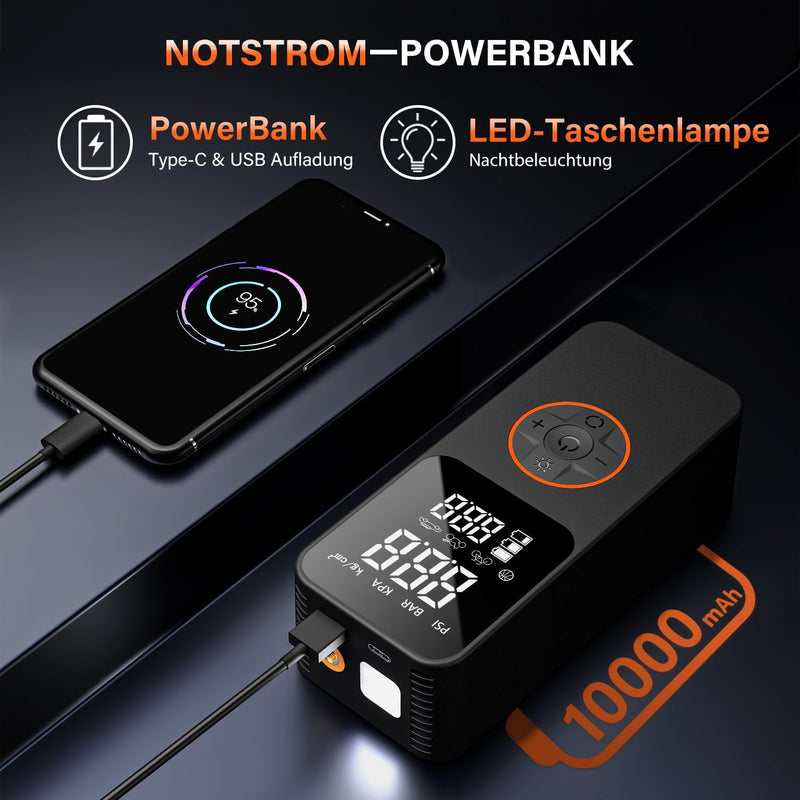 Tragbarer Elektrische Luftpumpe mit 10000mAh Akku Kompressor,150 PSI Fahrradpumpe elektrisch mit Man