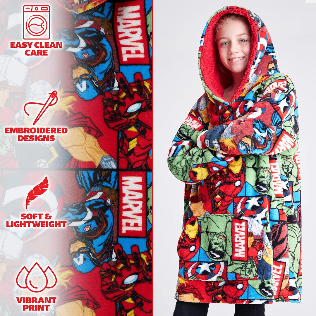 Marvel Oversize Hoodie Decke mit Ärmeln Pullover Jungen Warme Tragbare Kuscheldecke Kapuzenpullover