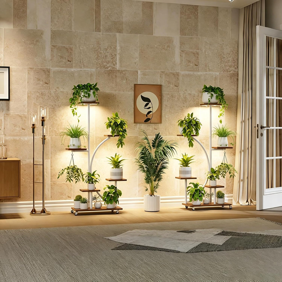 HAUSPROFI Pflanzenständer mit Wachstumslicht, Blumenständer 6 Stöckiges 125cm, Pflanzenregal Metall