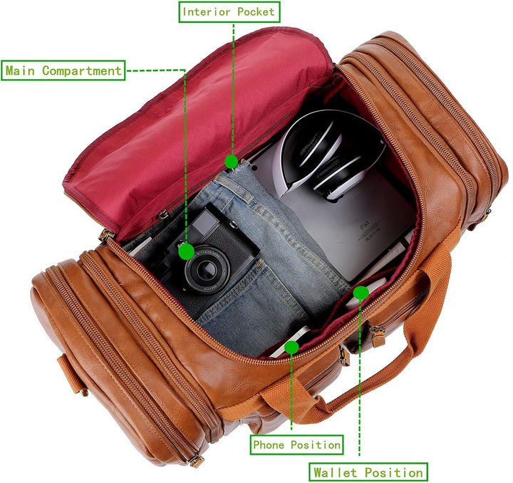 HB-21 Reisetasche, Wochenendtasche, Leder, zum Handgepäck, für Damen und Herren, braun, Braun