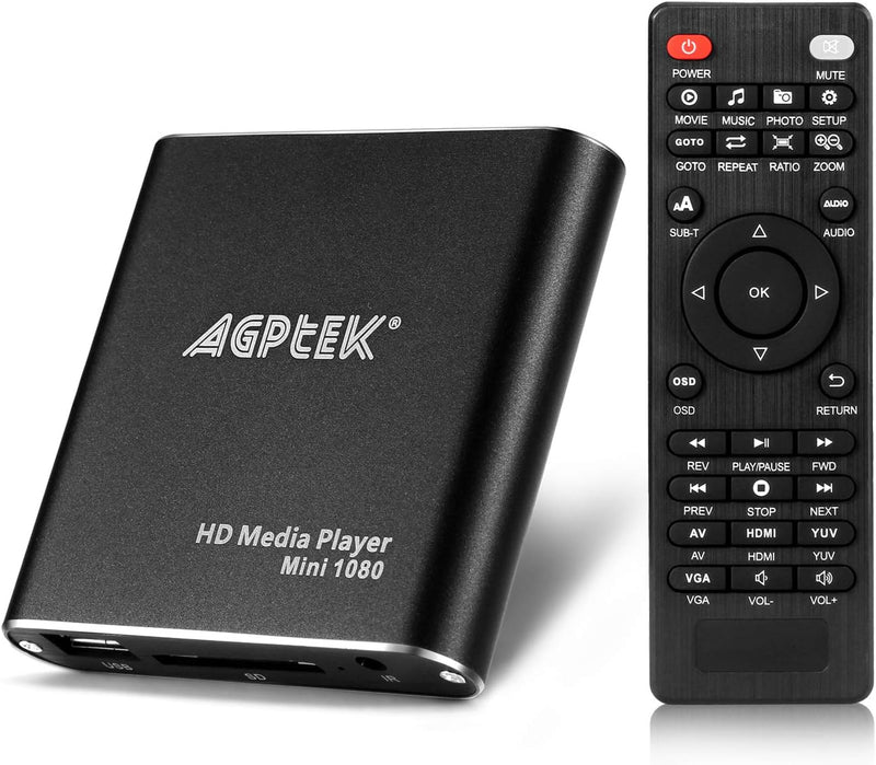 AGPTEK Mini 1080P Full HD Digital Mediaplayer Medienspieler mit Fernbedienung für MP3, WMA, OGG, AAC