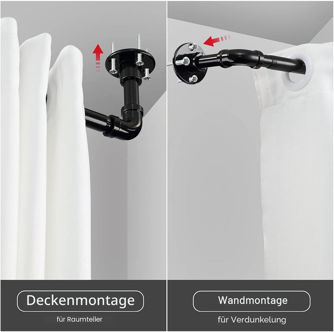 Industrielle Gardinenstange, Verstellbare Vorhangstange Edelstahl Gardinenstangen für Schlafzimmer,