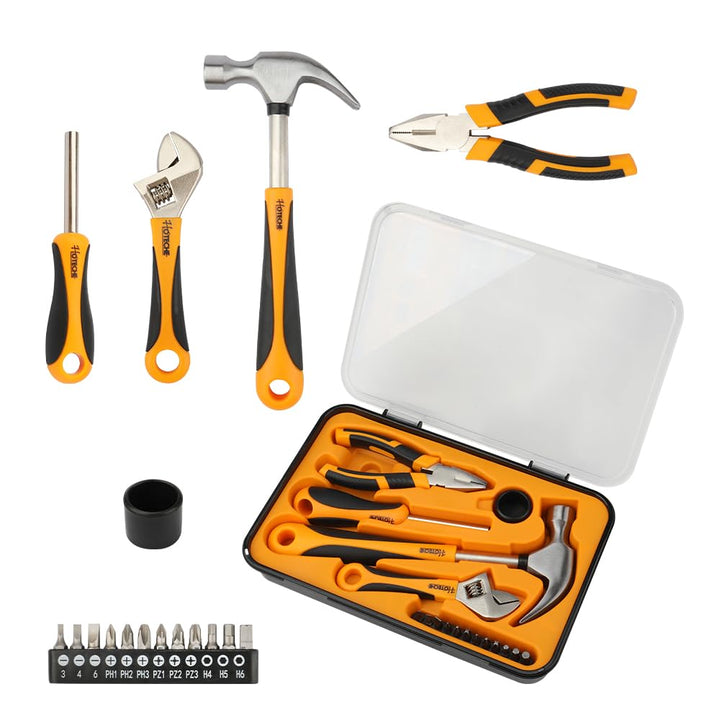 Handwerkzeug Set 17-teilig mit Hammer, Zange, Schraubendreher, verstellbarem Schraubenschlüssel, Bit