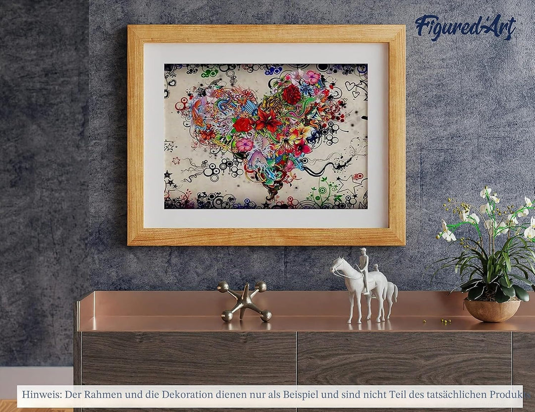 Figured'Art Malen Nach Zahlen Erwachsene Mit Rahmen Blumenherz - Paint by Numbers Basteln DIY Bastel