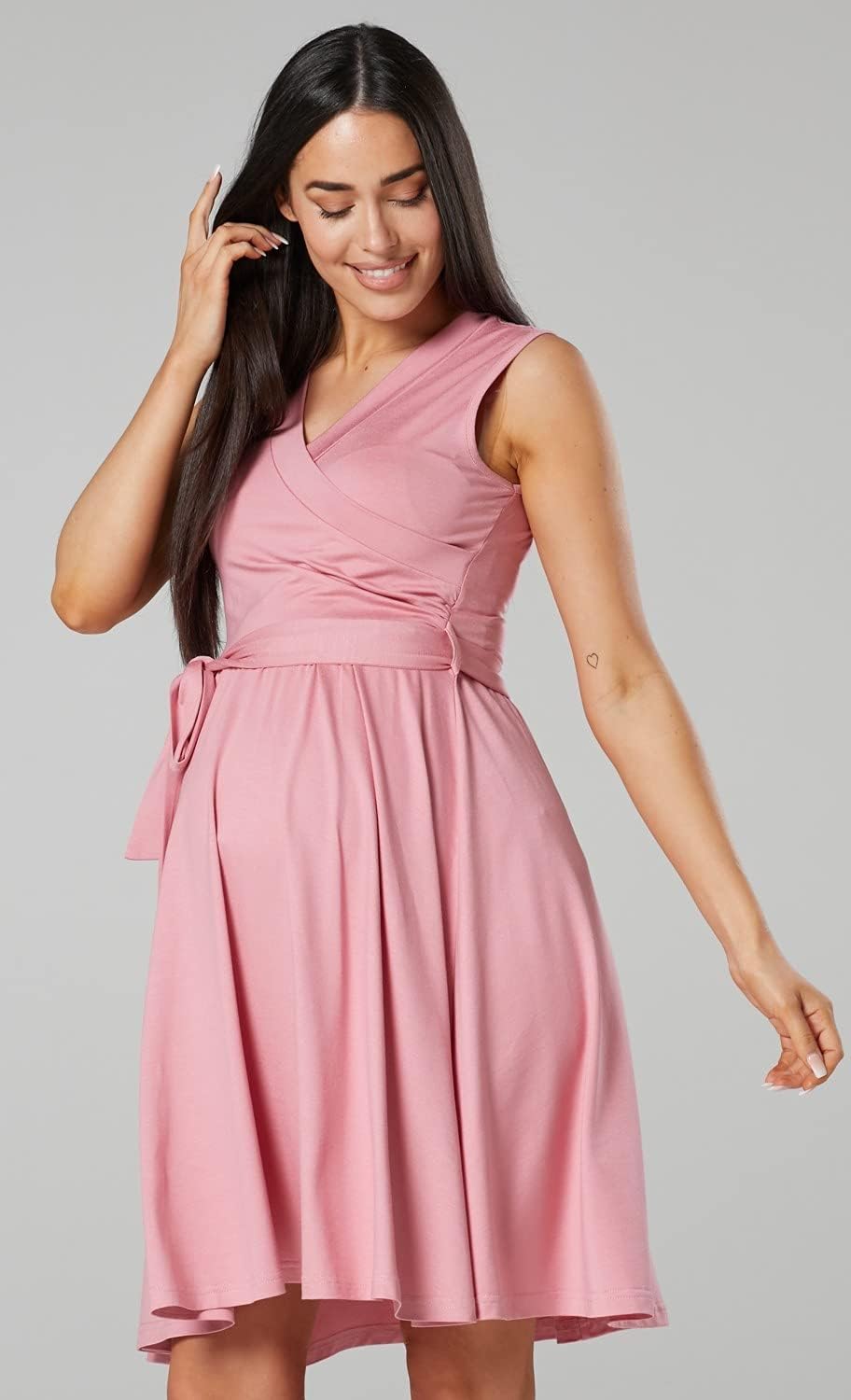 HAPPY MAMA. Damen Umstands Stillkleid Lagendesign V-Ausschnitt Empire-Taille. 078p 36 Altrosa, 36 Al
