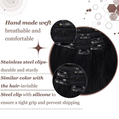 Hetto Clip in Extensions Echthaar Schwarz Extensions Clip in Echthaar Remy Clip in Haarverlangerung