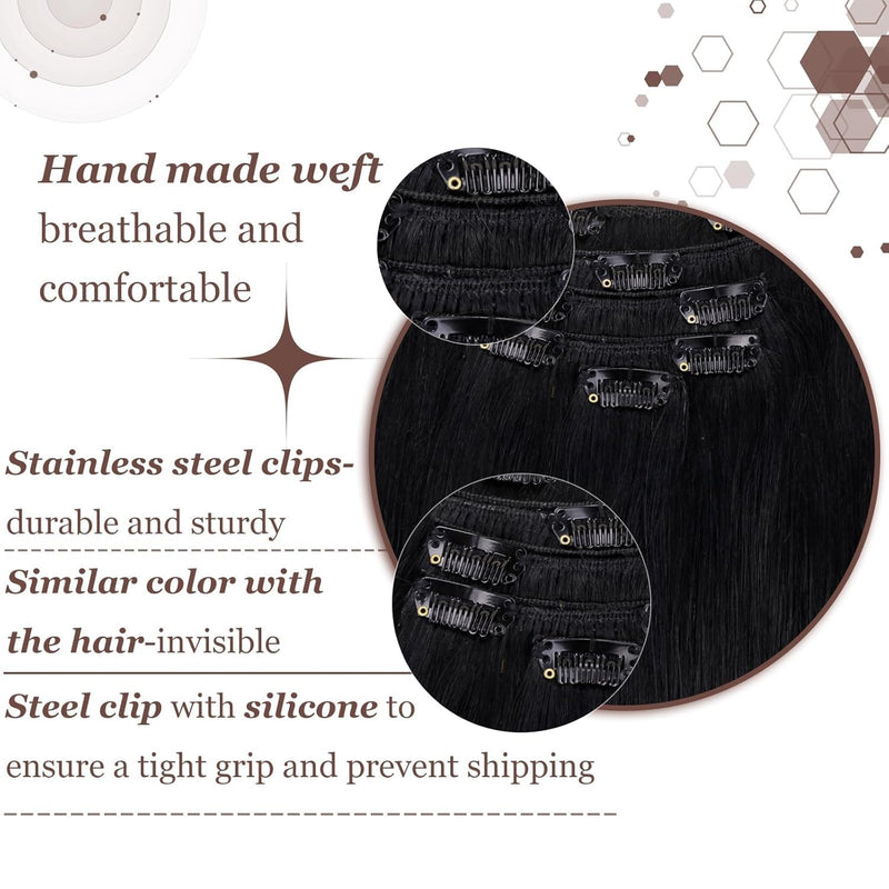 Hetto Clip in Extensions Echthaar Schwarz Extensions Clip in Echthaar Remy Clip in Haarverlangerung