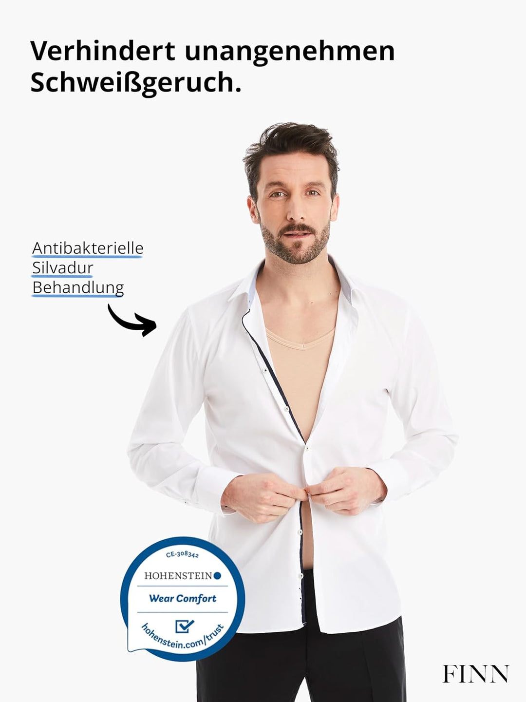 FINN Anti-Schweiss Shirt Herren mit V-Ausschnitt und integrierten Achselpads gegen Starkes Schwitzen