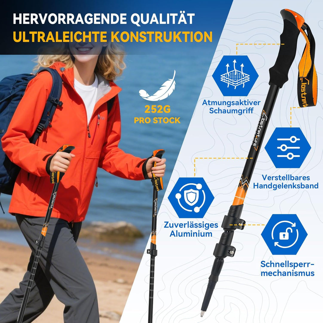 Clostnature Wanderstöcke Teleskop Aluminium - Nordic Walking Stöcke für Damen und Herren, 58-135cm L