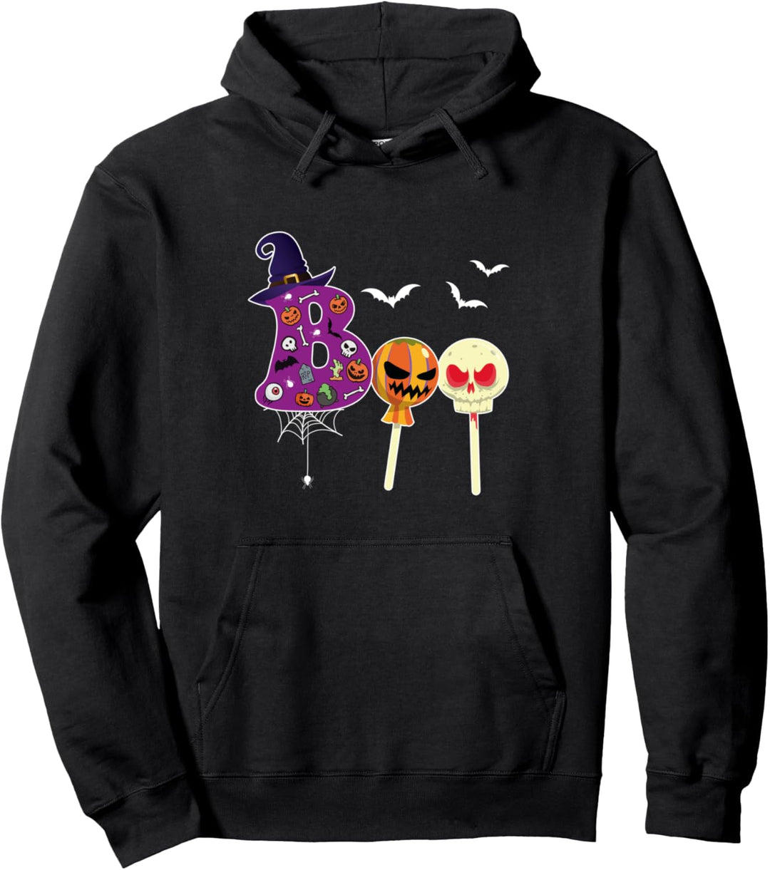 Boo mit Süssigkeiten und Hexenhut Lustig Halloween Kostüm Pullover Hoodie