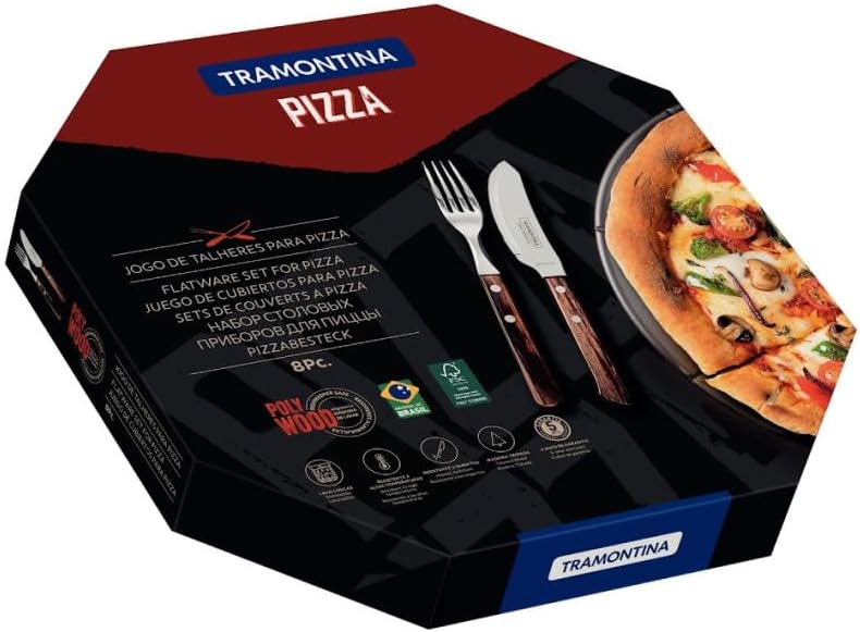 Tramontina PIZZA Besteck, 8-tlg Set, für 4 Personen, rostfreier Edelstahl, FSC-zertifizierte Holzgri