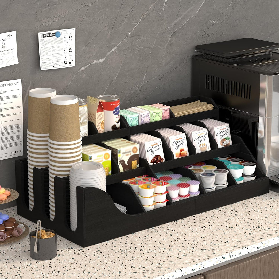 Suli Exact Grosser Organizer für die Kaffeestation, Pod-Halter aus Holz für die Arbeitsplatte mit Sc
