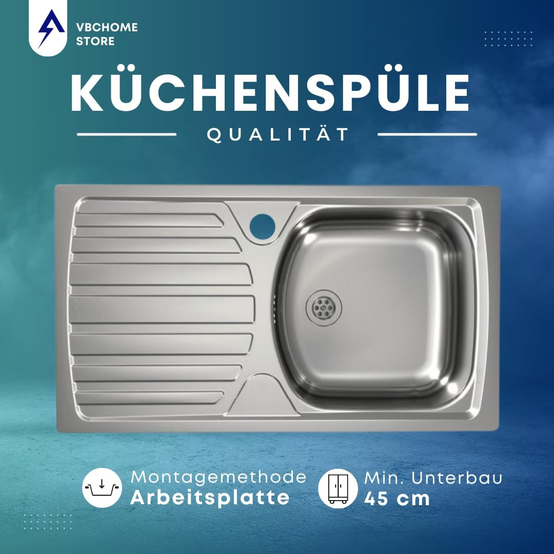 VBChome: Einbauspüle mit Hahnloch 780 x 435 mm Camping Küchenspüle - Leinenstruktur Alveus Basic 170
