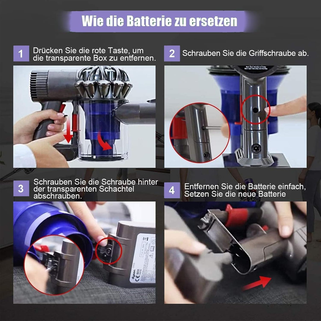 8000mAh V6 Ersatzakku für Dyson V6 Akku mit LCD-Bildschirm Kompatibel mit DC58 DC59 DC61 DC62 DC72 D