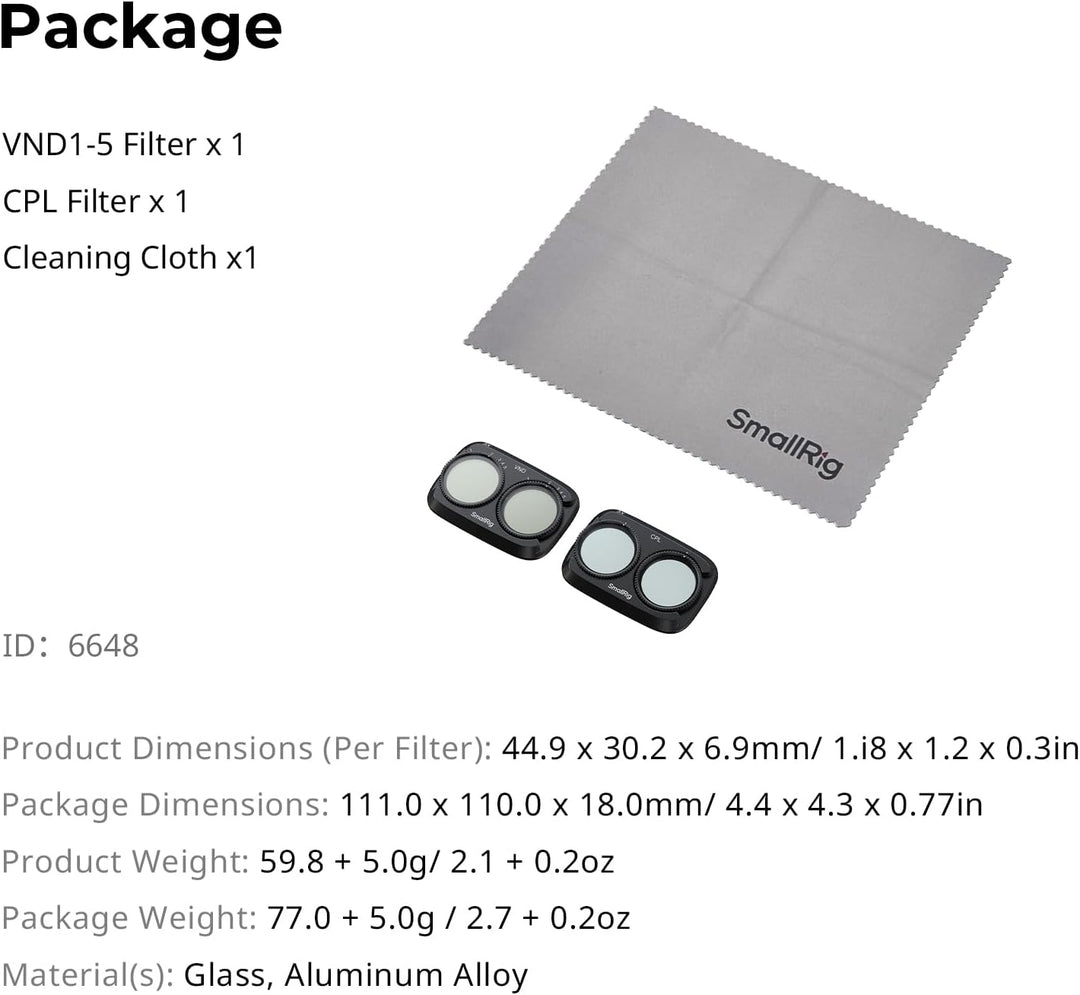 SMALLRIG Filterset für DJI Osmo Pocket 4P, Variabler ND2-32- und CPL-Filter für DJI Osmo Pocket 4P,