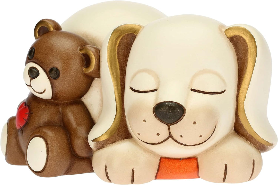 THUN - Hund mit Teddy - Wohnzimmer, Symbole, Tiere und Minianiere - Handgemalte Keramik - 9,1 x 7,6
