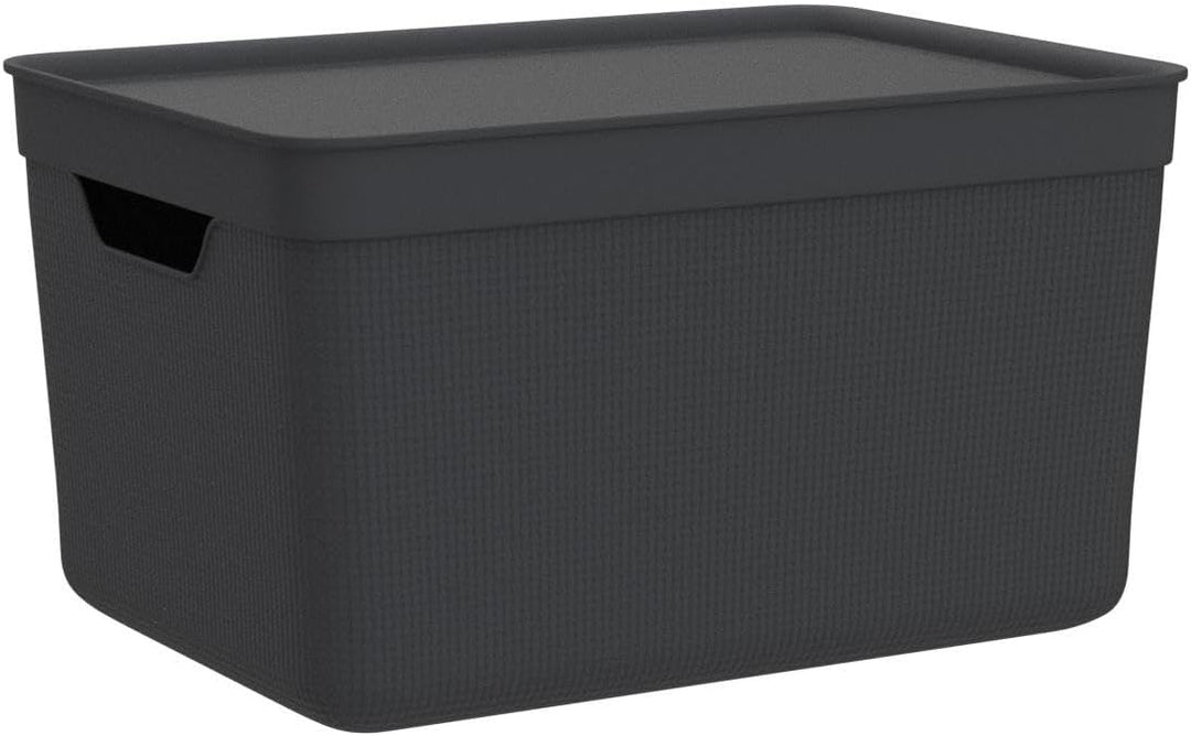 Jive Dekobox 3er- Set Aufbewahrungsbox 16l mit Deckel, Kunststoff (PP recycelt), dunkelgrau, 3x16l (