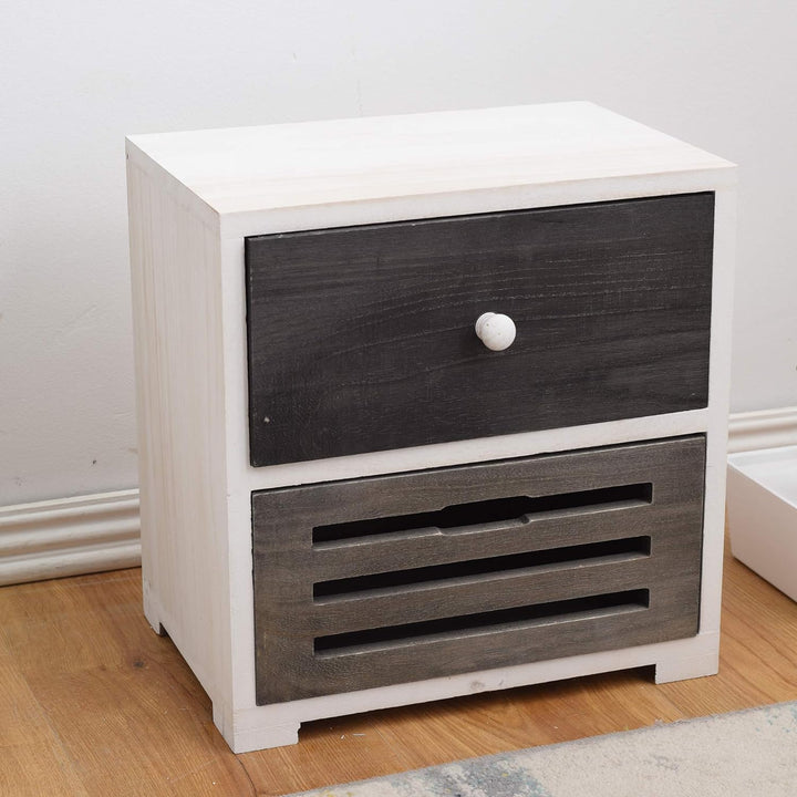 Rebecca Mobili Nachttisch Shabby für Schlafzimmer, Badschrank mit 2 Schubladen, Paulownienholz, Weis