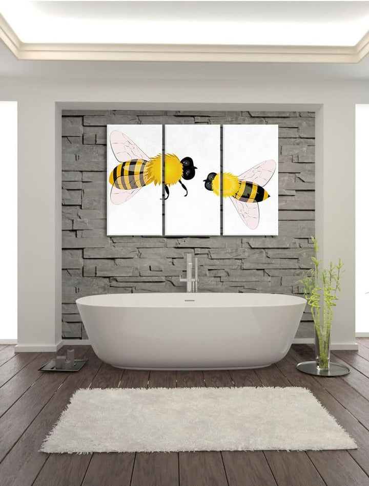 Pixxprint Hübsche Bienen als Leinwandbild/Grösse: 3 Teilig (120x80) cm/Wandbild/Kunstdruck/fertig be