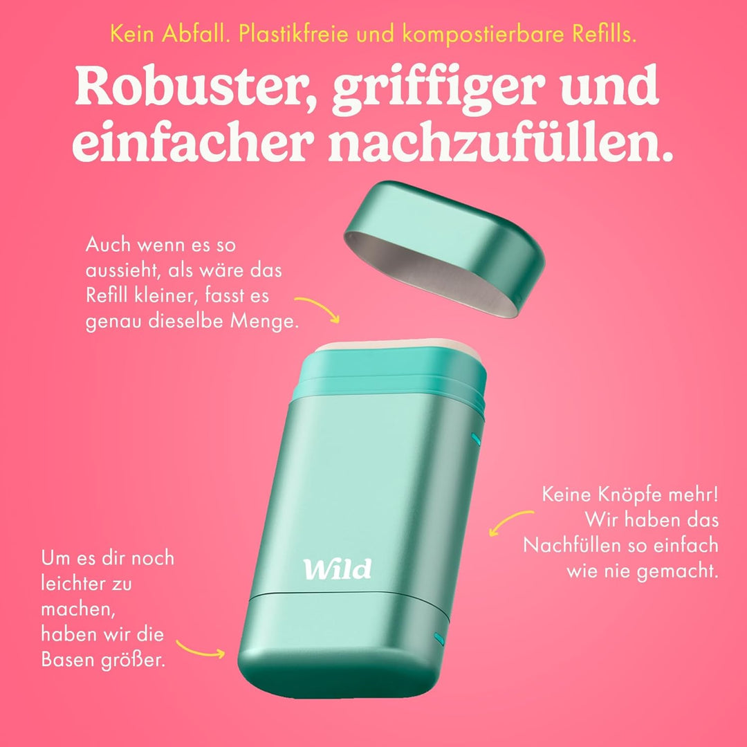 Wild - Natürliches nachfüllbares Deo - Aluminiumsalzfrei - Metallicblauer Deobehälter mit Nachfüll-S