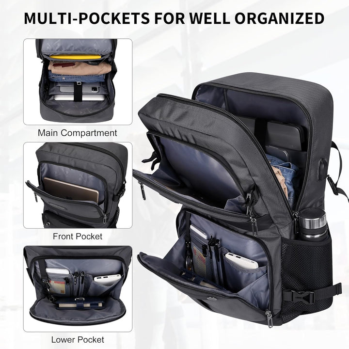 WITZMAN Reiserucksack Herren Damen Gross Laptop Rucksack 15.6-17 Zoll mit USB-Ladeanschluss Flugzeug