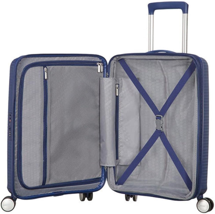 American Tourister Soundbox - Spinner S Erweiterbar Handgepäck, 55 cm, 35.5/41 L, Blau (Midnight Nav
