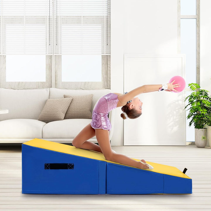 COSTWAY Schräge Gymnastikmatte, keilförmige Weichbodenmatte klappbar, 2 in 1 Turnmatte mit Tragegrif