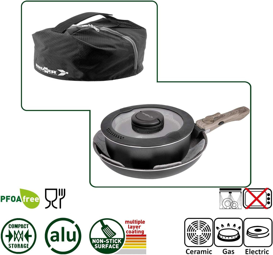 BRUNNER Camping Kochgeschirr-Set Alu (Töpfe und Pfannen) - ø 20, 22, 24, 26-cm Pirate Vakublock - 4