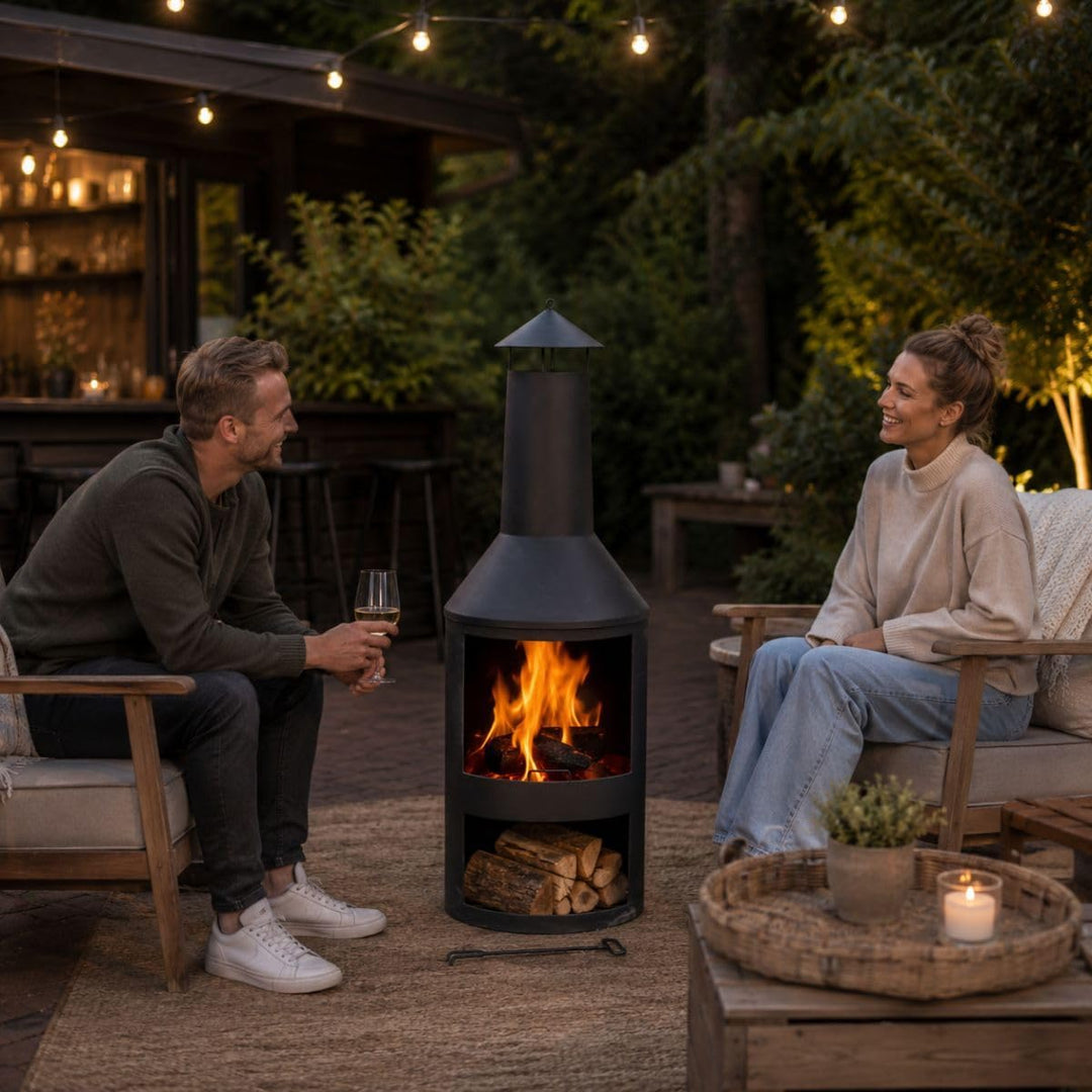 BBQ Collection Terrassenofen mit Schornstein - Feuerstelle 44,5 x 44,5 x 134 cm - Gartenkamin für Br