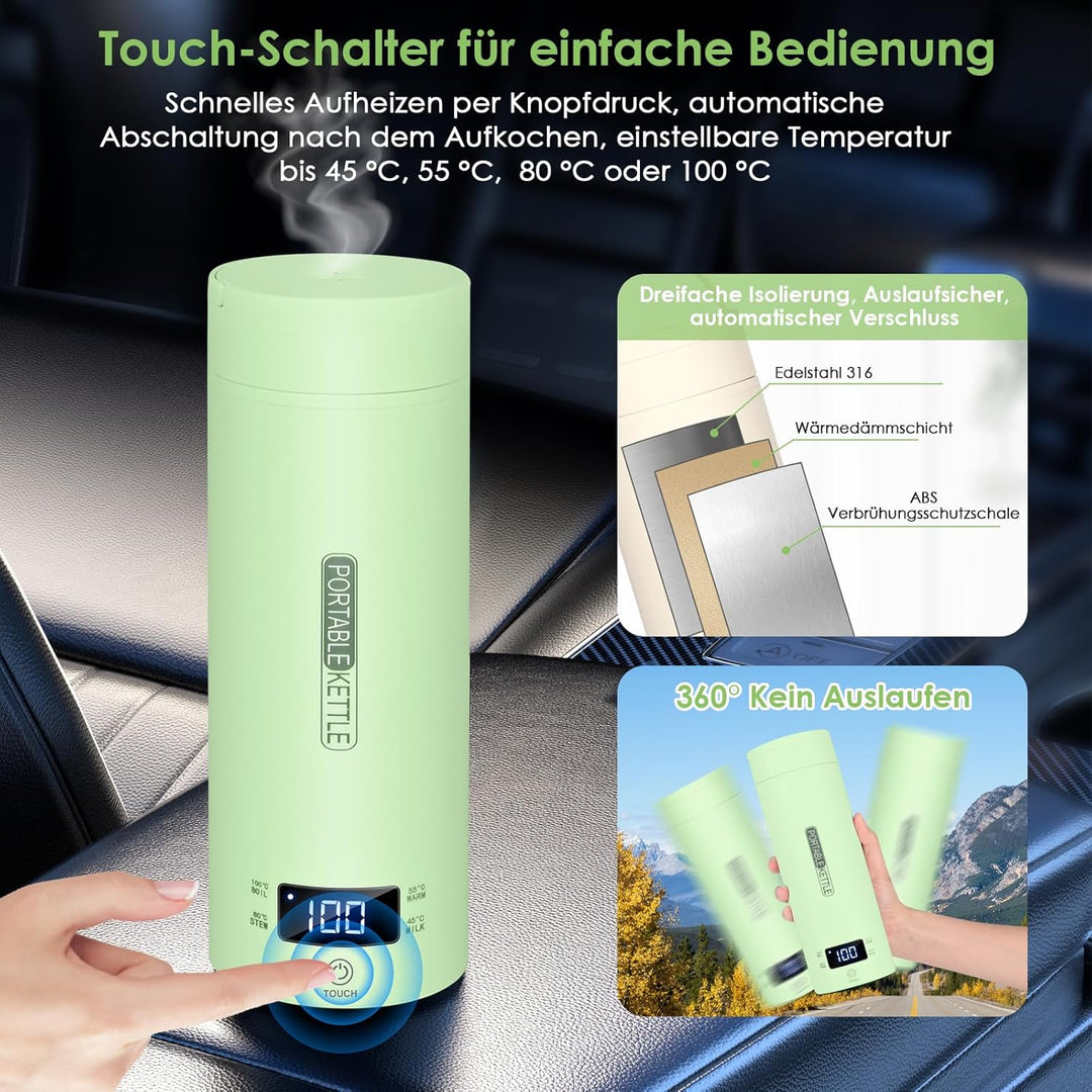 Dreamhigh® Reisewasserkocher, 450ml Mini Wasserkocher, 96W Wasserkocher Klein aus Edelstahl, Auto Wa