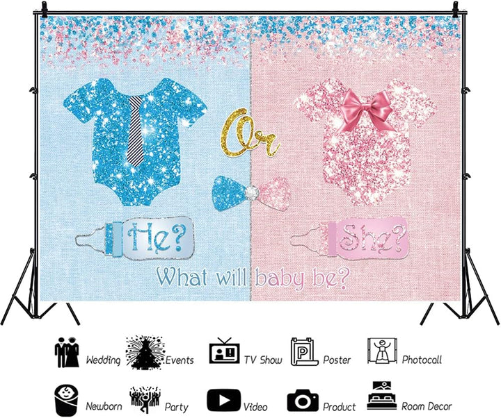 Renaiss 1.5x1.2m Gender Reveal Hintergrund Rosa Blau Glitter Fotografie Hintergrund Er oder Sie Mädc