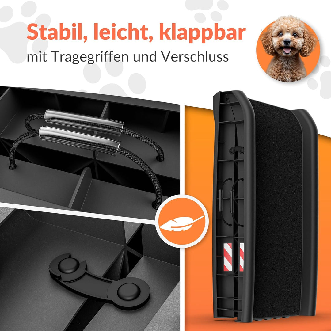 Hunderampe Auto klappbar 90kg kompakt 156x40cm Tragegriff Sicherungsbügel Reflektoren Trinknapf Hund