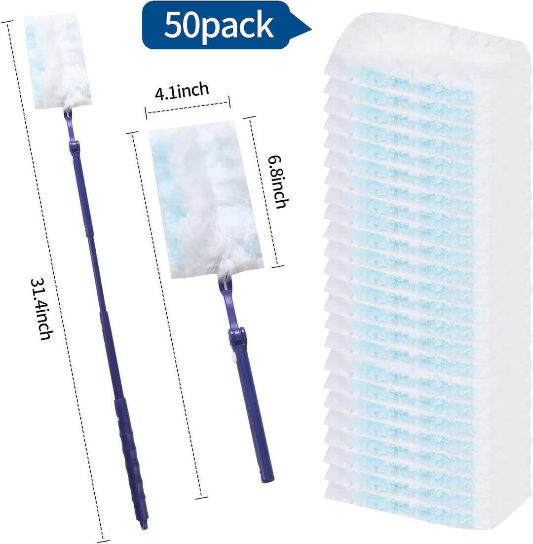 52 Stück für Swiffer Staubmagnet Nachfüllpack, 2 Griffeinheiten für Swiffer Teleskopstange, Staubwed