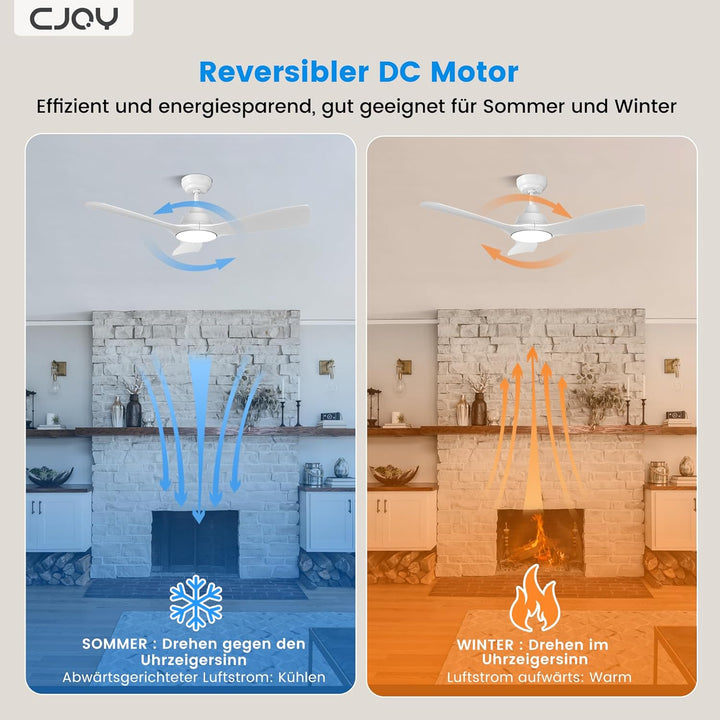 CJOY Deckenventilator mit Beleuchtung, 107 cm Deckenventilator mit Beleuchtung und Fernbedienung Lei