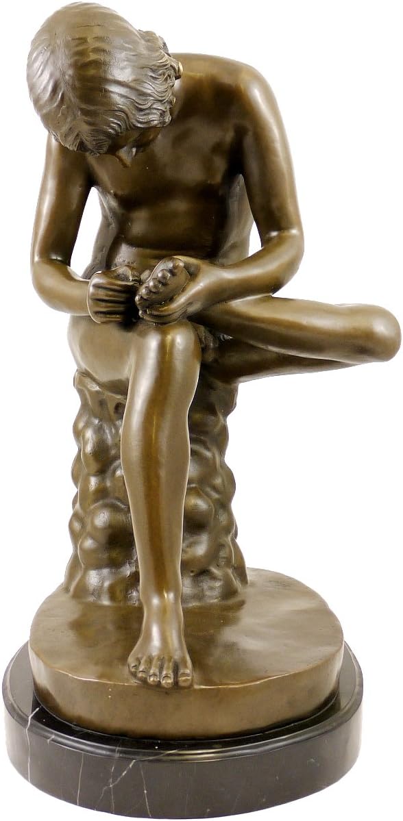 Spinario Bronzestatue - Der Dornauszieher Skulptur - signiert Milo - Antikes Motiv der Bildenden Kun